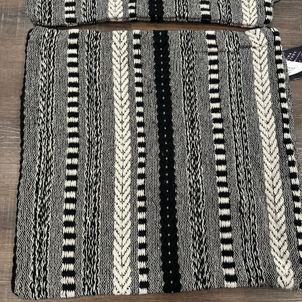 2 Mina Victory Woven Cotton Pillow Cover 16x16 Black White Boho Southwestern NWT